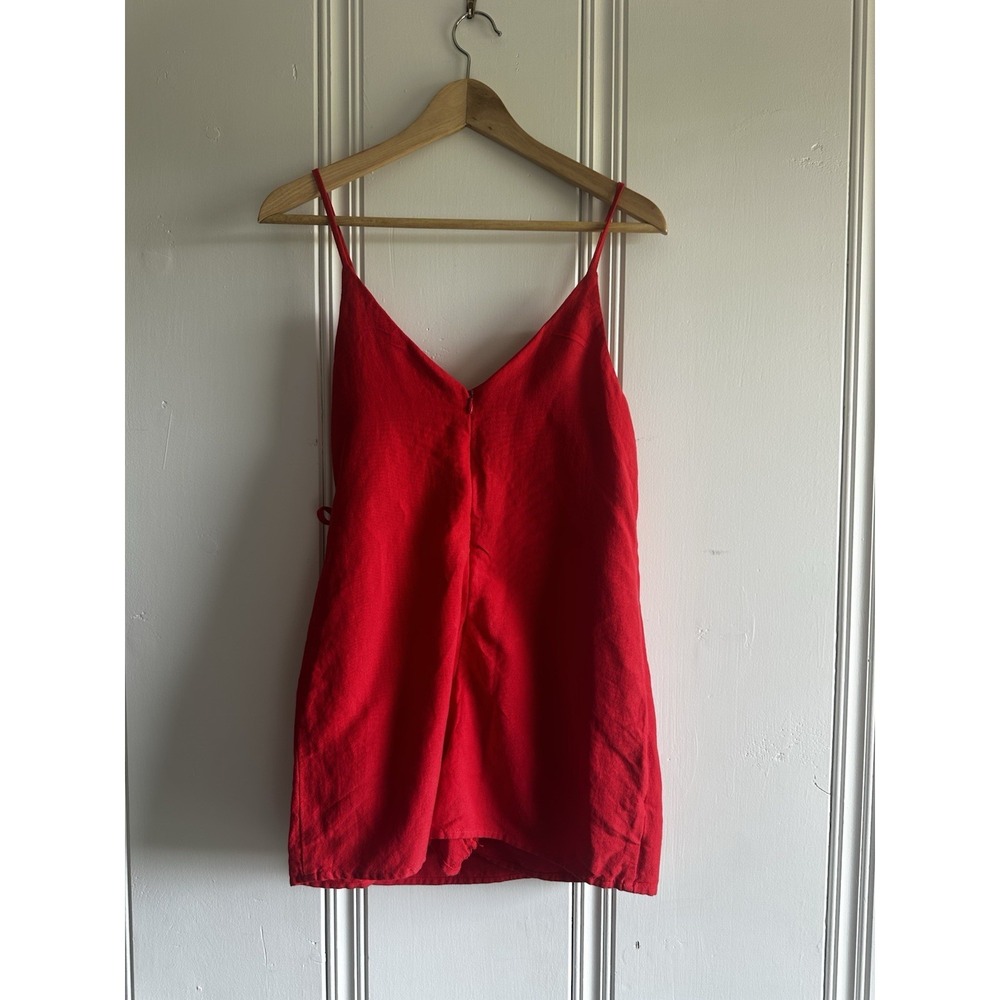 Urban Outfitters Womens Small Red Linen Wrap Skort Ruffle Tie Side Romper Mini